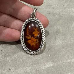 Amber Pendant In Sterling Silver 