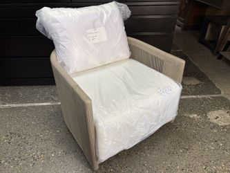 RESTORATION HARDWARE Striata Aged Teak Swivel Lounge Chair