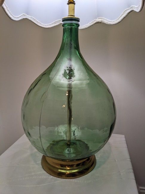 Vintage Mid Century Green Glass Bottle Table Lamp 36in Tall