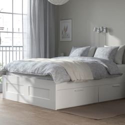 IKEA BRIMNES Bed Frame (No Headboard) with Storage Drawers + Mattress 