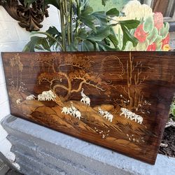 Antique carved wood inlay elephants