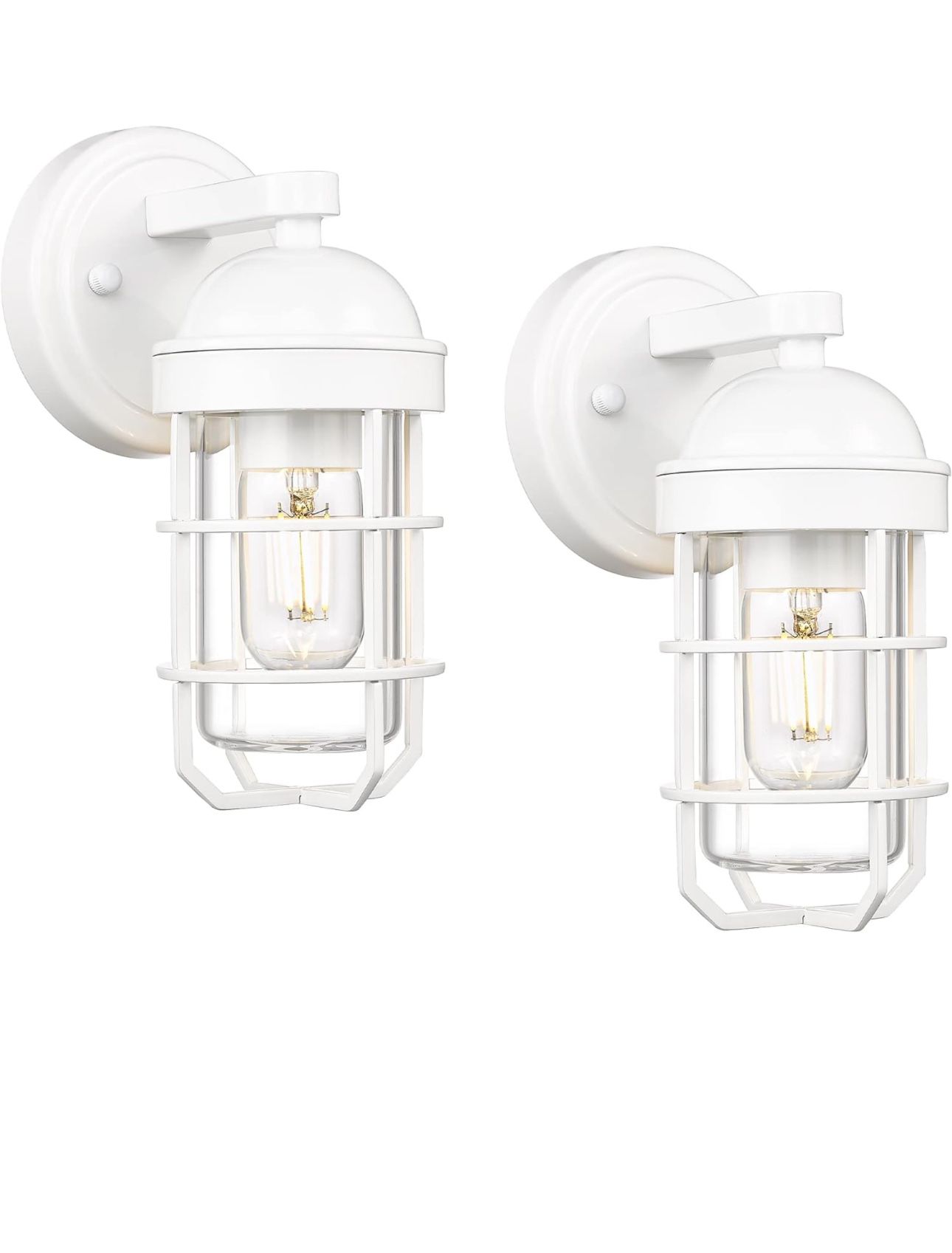 Modern Outdoor Wall Lighting for House Front Porch, 2 Pack Industrial Exterior Wall Light Fixtures, White Finish with Clear Tempered Glass, GE255B-2PK