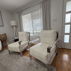 Z gallerie white leather arm chairs