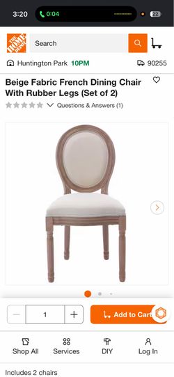 Beige Fabric French Dining Chair With Rubber Legs (Set of 2)