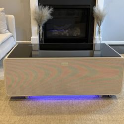 Sobro Smart Coffee Table with Refrigerator & LED Lighting – White/Black – Gently Used 