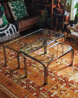 Vintage Chrome & Glass Nesting Coffee Table Set