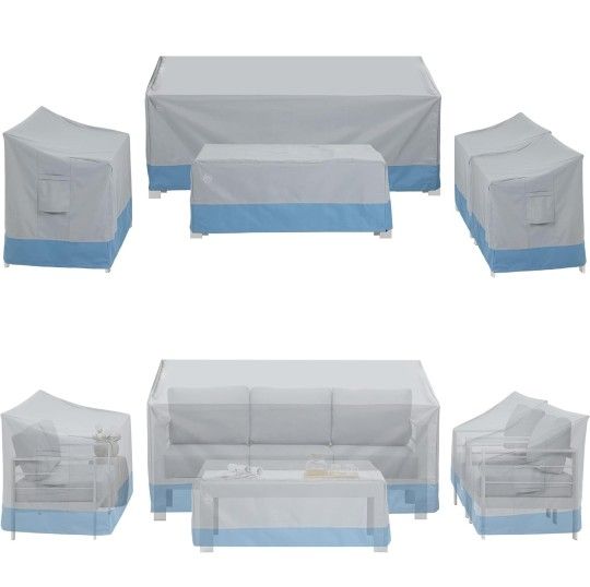 New windaze Patio Furniture Set Cover, 5 Piece Outdoor Furniture Covers Waterproof, All Weather Protection 600D Heavy Duty Patio Sofa Covers