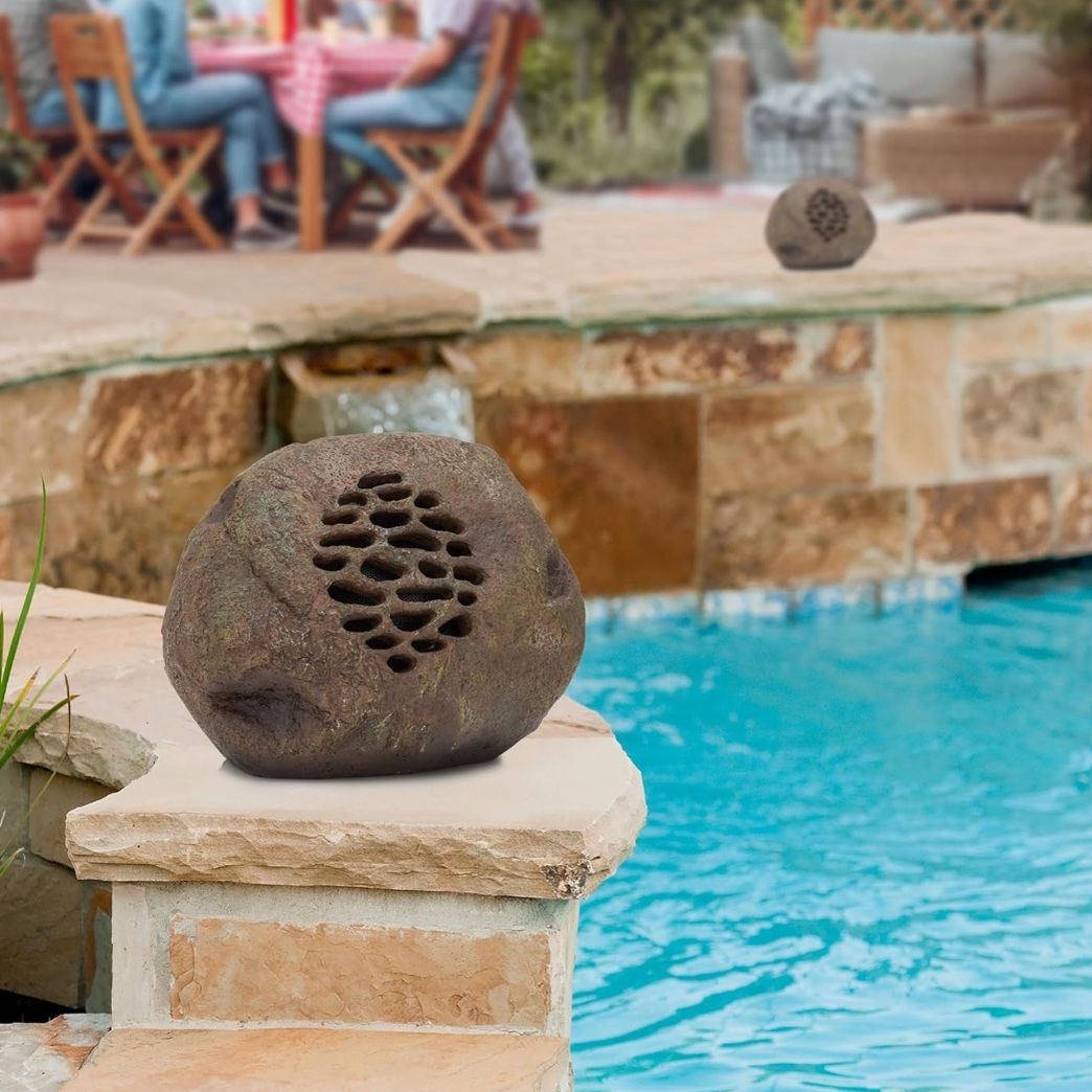 Weather-resistant Bluetooth Solar-Powered Outdoor Wireless Rock Speaker – Set of 2