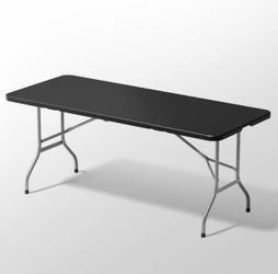 Gray Frame Black Plastic Tabletop Rectangle Foldable Outdoor Dining Table (6 ft. L x 2.5 ft. W)