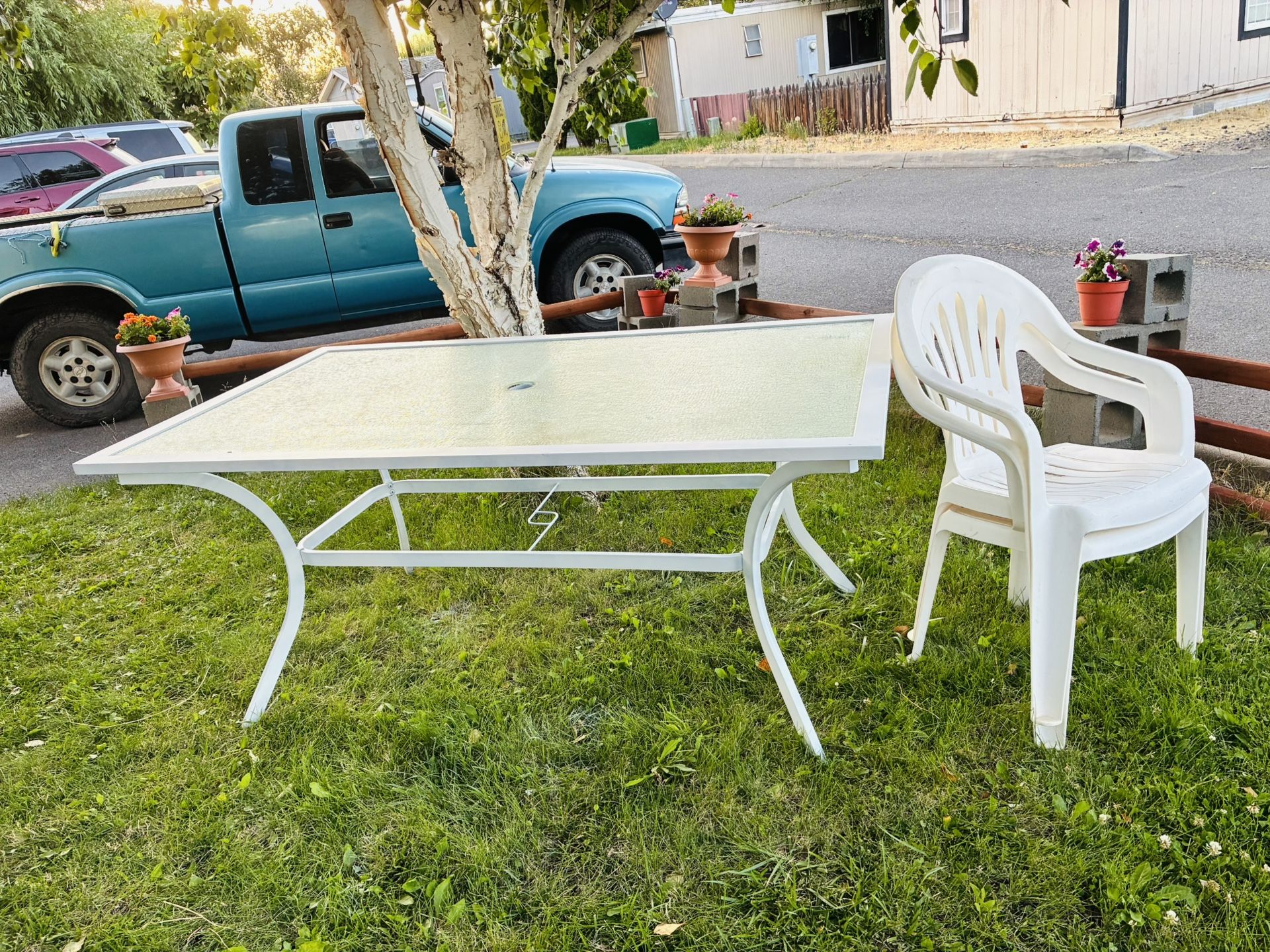 $225- Outside table (no chairs) just brought home today and repainted it today -(the paint alone cost me $45 )- was black now pretty white (still has