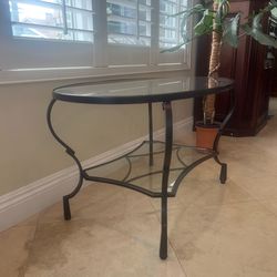 Oval 2-Tier Glass Metal Coffee Table