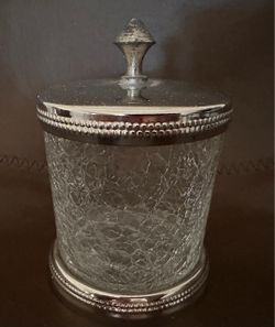 NuSteel Regal Crackle Glass Bathroom Canister / Q-Tip & Cotton Holder