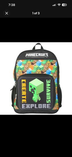 NWT Minecraft Creeper "Create, Survive, Explore" 17" Light Up Backpack, School