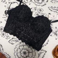 Black With Black Studs Crop Tops