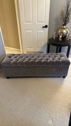 Gray Velvet Tufted Storage Ottoman Bench