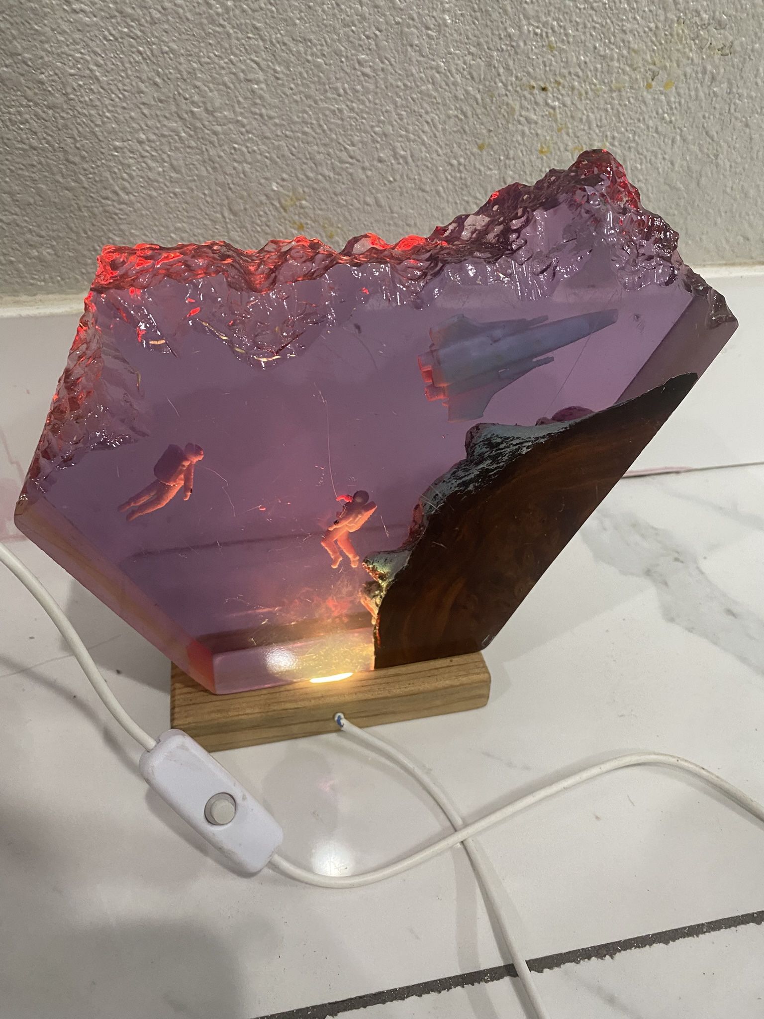 Interstellar Epoxy Space Galaxy Resin Night Light Astronaut Resin Wood LED Lamp