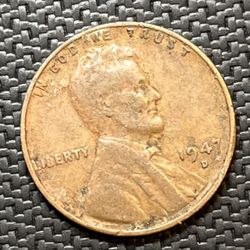 1947 D Lincoln Wheat Cent Penny Coin 