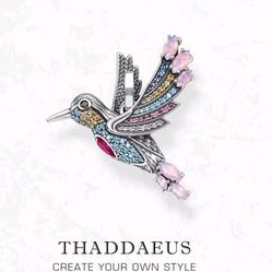 925 Sterling Silver Colorful Hummingbird Pendant Necklace  With Zircon 