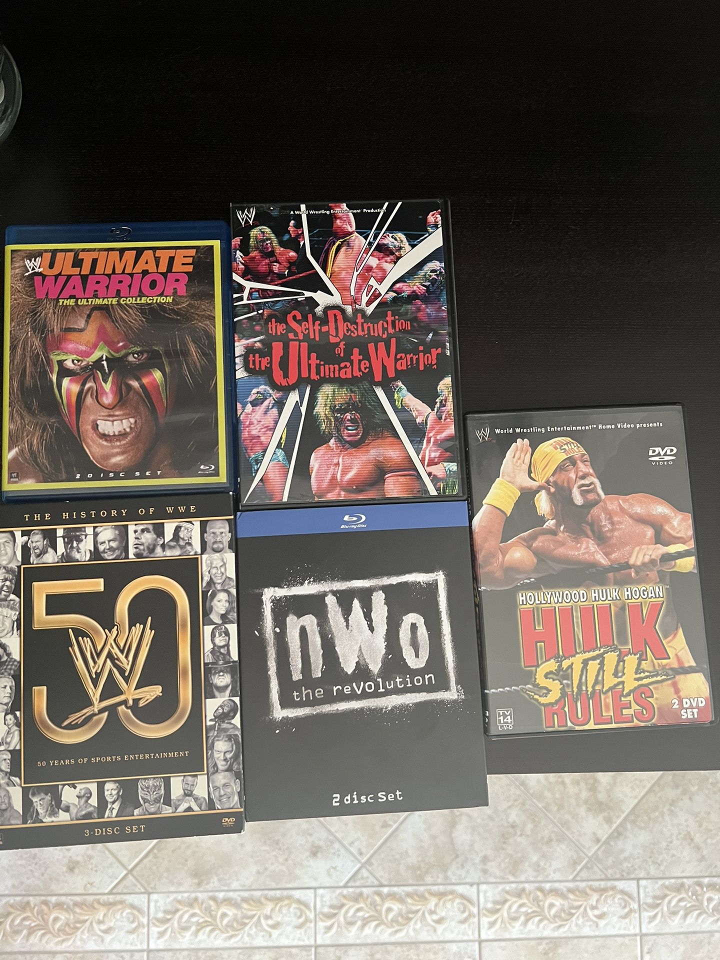 Lot of 5 WWE WWF DVD Blu ray NWO Hulk Hogan still Ultimate Warrior 50 years