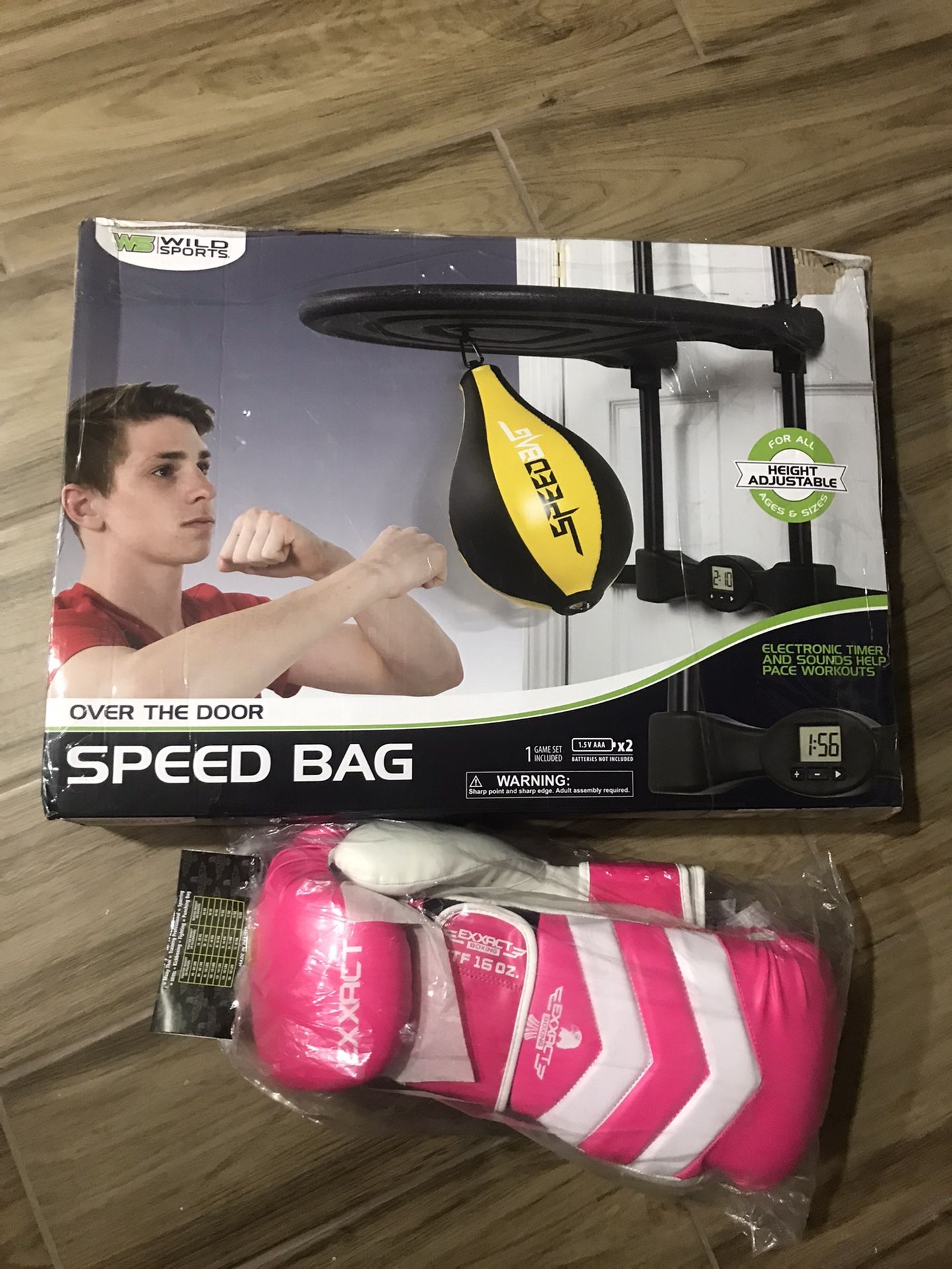 Over the door speed bag with boxing gloves