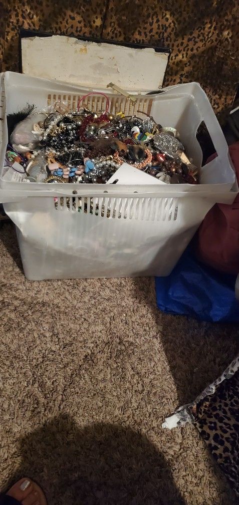 Medium Bin Full Of Scrap Jewelry For Projects Beads And Good Pieces $100
