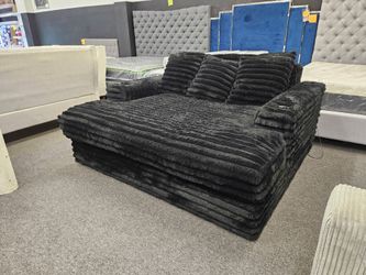 Oversize Chaise Black Corduroy Fabric 3 Pillows, USB & Type C Outlet, 2 Cup Holder 63 x 63 $298