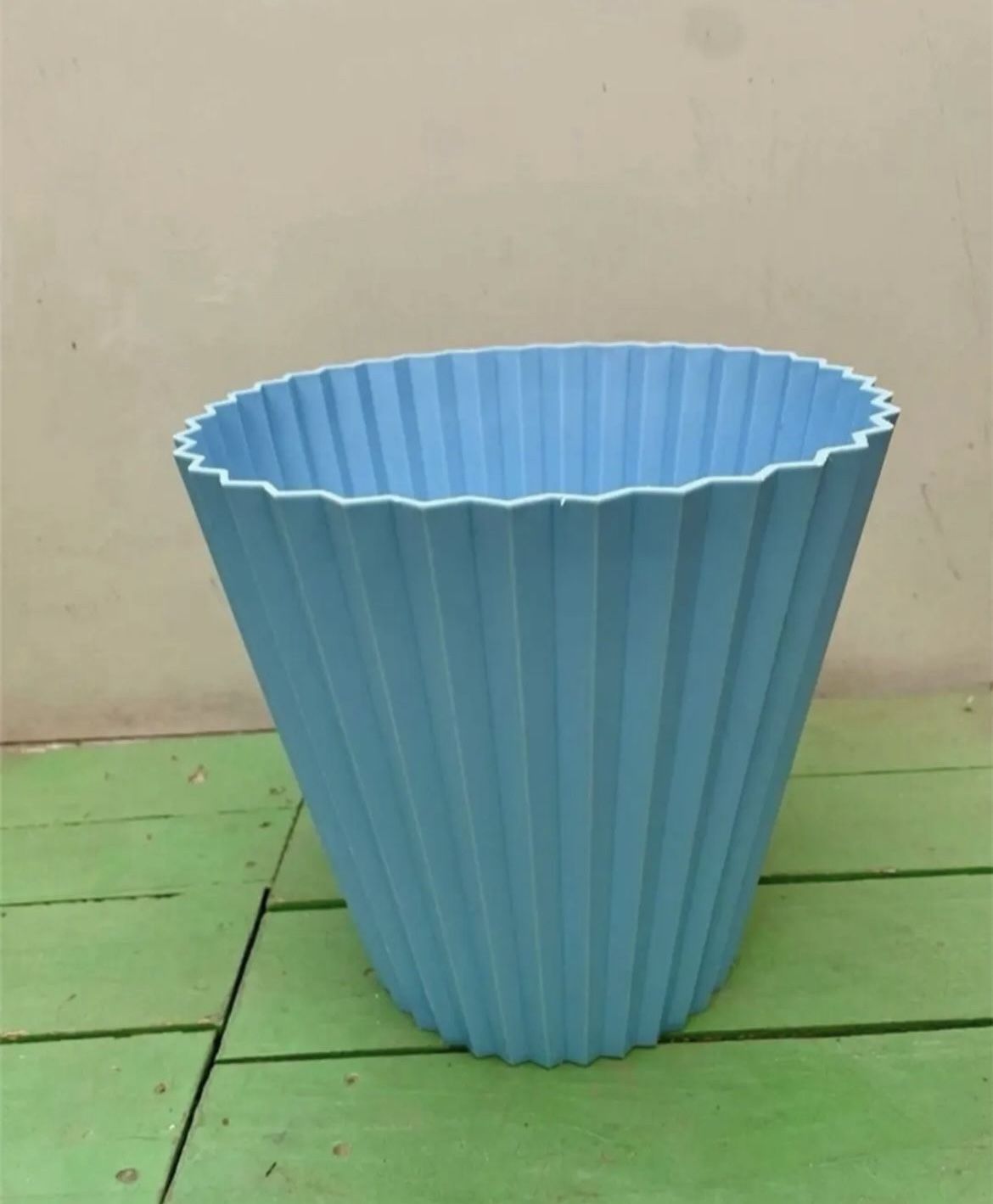 Vintage FESCO Baby Blue Waste Basket Trash Can Ribbed Mid- Century MCM