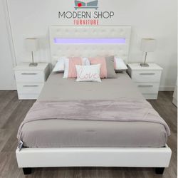 QUEEN SIZE BED AND TWO NIGHTSTANDS  ( MATTRESS NOT INCLUDED)