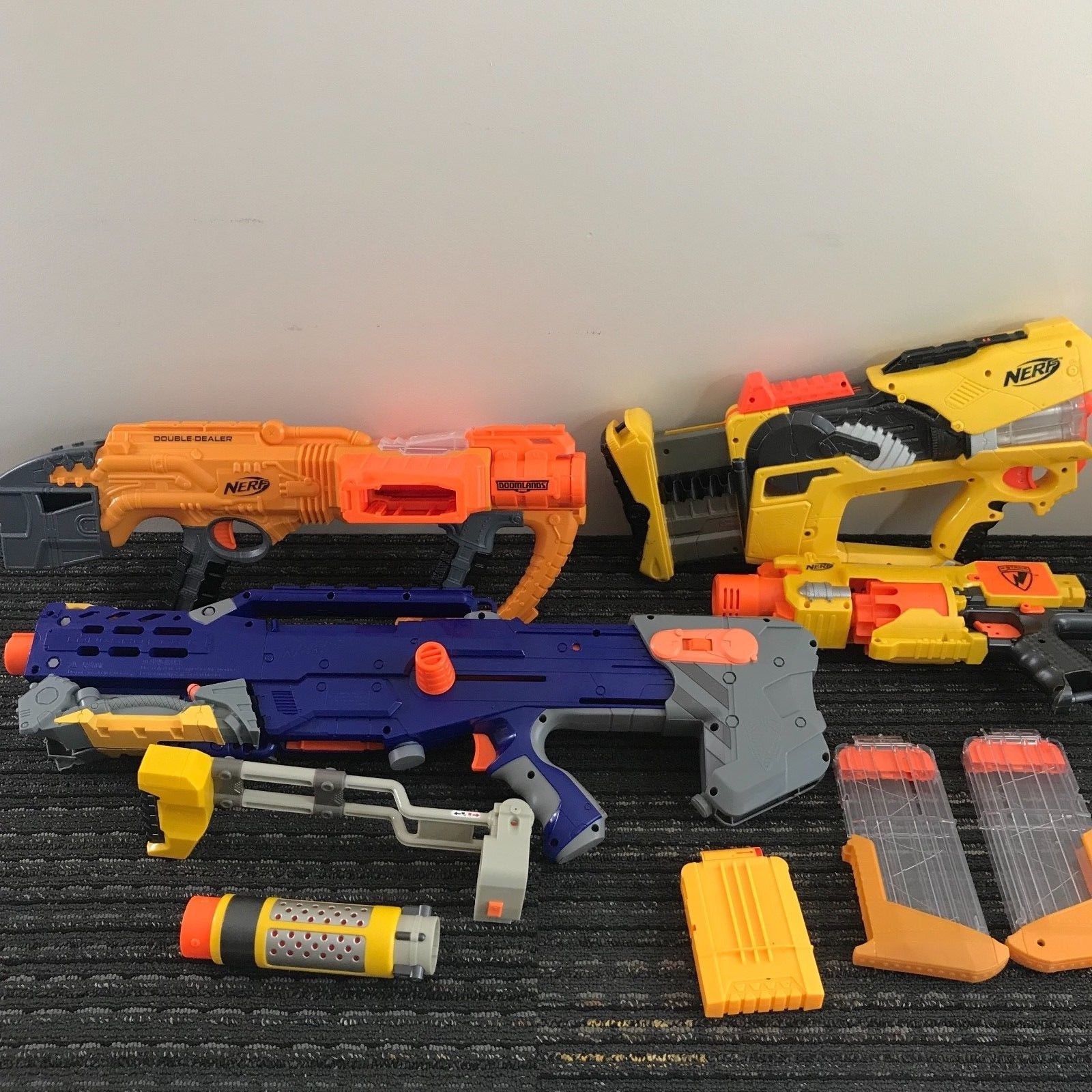 Lot Of 4 Mixed Nerf Guns W/ Attatchments Untested