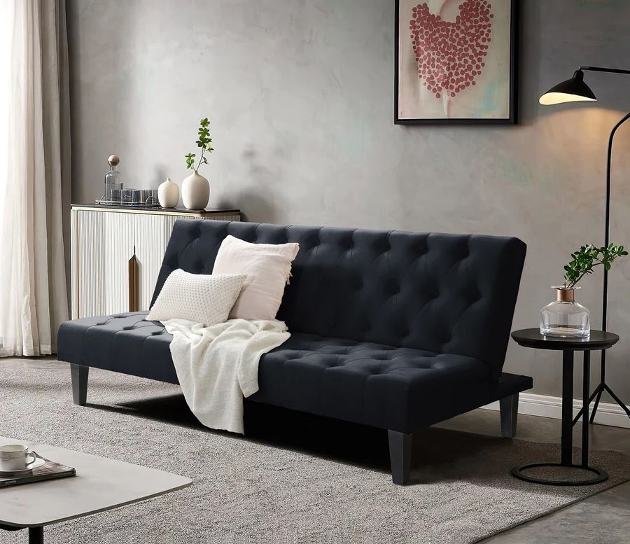 Black Or Gray Tufted Fold Down Futon Sofa