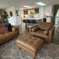 Castlery Leather Armchair & ottoman 