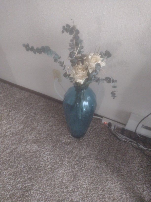 Beautiful Glass Vase With Dried Eucalyptus And Flowers