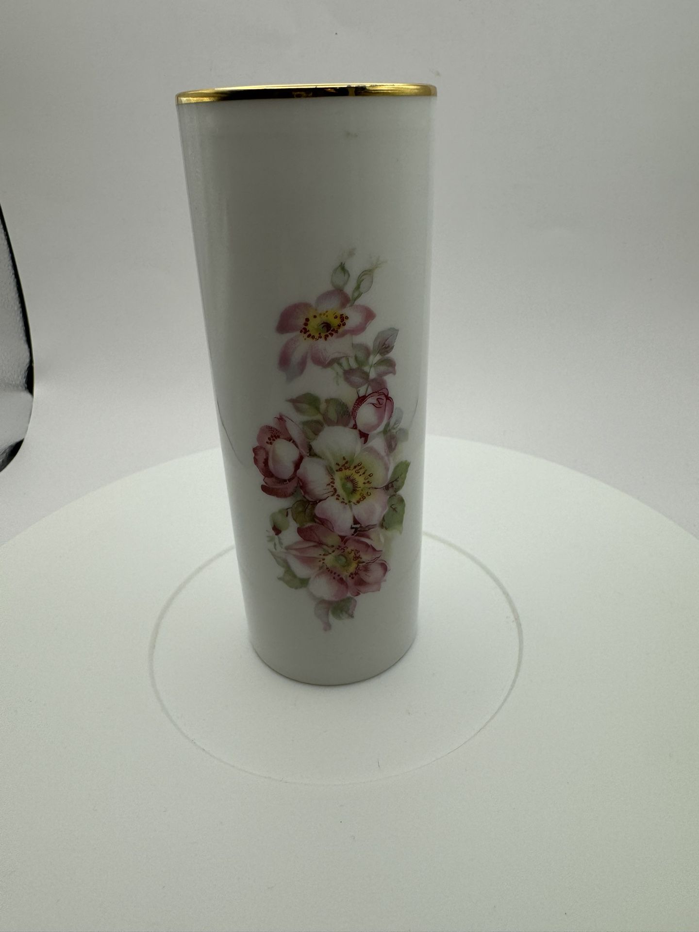 Vintage Gerold Porzellan Bud Vase Wild Rose Gold Trim West Germany Bavaria