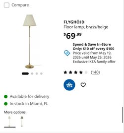 FLYGHOJD / IKEA / floor lamp - brass / beige - great for AIR BNB (selling 2 pieces)