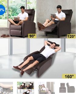 (NEW) FDW Recliner Chair Reclining Sofa leather chair home theater seat with padded backrest, brown