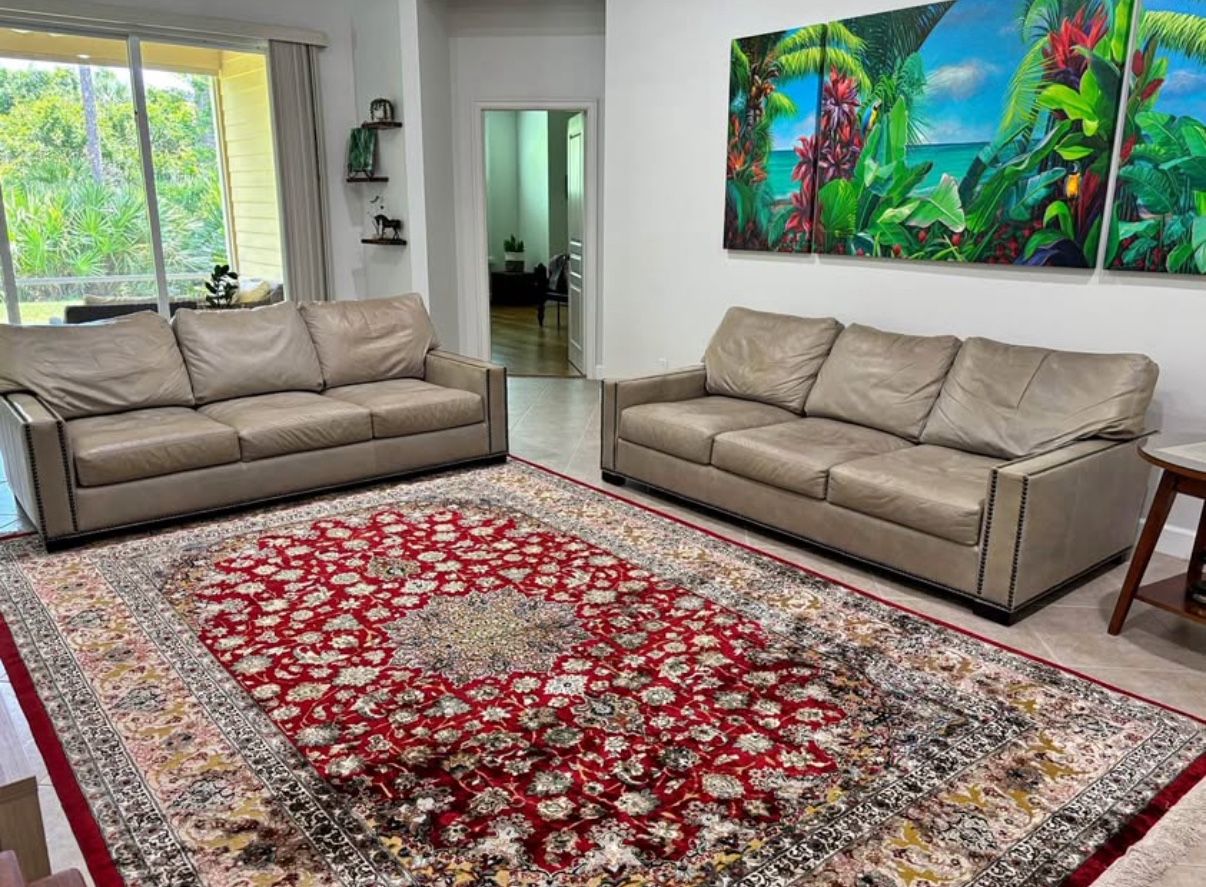 Leather Pottery Barn Sofa Set & Ottoman