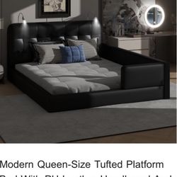Queen Size Platform Headboard & Bedframe