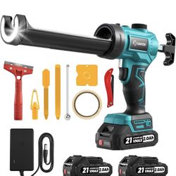 Saker Electric Caulking Gun Cordless Adjustable Speed Caulk Gun with Caulking Tools Set with LED Light 10oz/300ml for Kitchen Bathroom Filling, Sealin