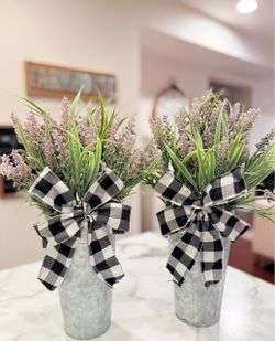 Farmhouse Lavender Galvanized Bucket Decor Set of 2