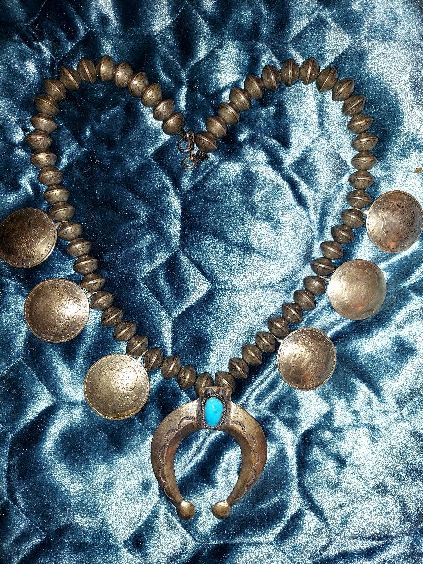 Navajo Squash Blossom Sterling Silver Necklace
