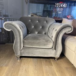 Gray Velvet Tufted Accent Chair With Button Tufted Crystals And A Sil ver Nail Head Trim By Coaster Furniture 
