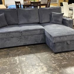 $0 Down! Corduroy Gray Sleeper Sectional
