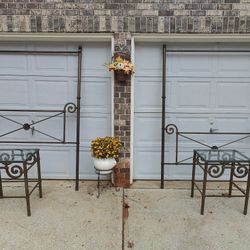Bronze Wrought Iron Queen Size Bed With 2 Night Stands