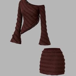 Oblique Shoulder Top And Bodycon Mini Skirt Set