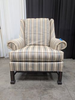 Striped Upholstered Thomasville Wingback Accent Chair