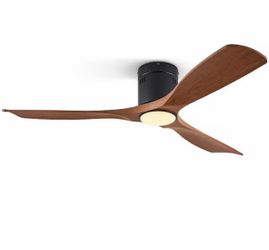 52 in. LED Indoor/Outdoor Flush Mount Walnut Ceiling Fan with Light Kit