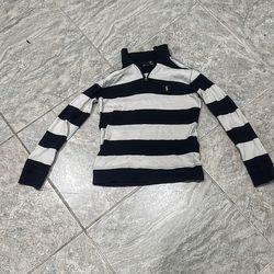 White and navy blue stripped polo long sleeve size M