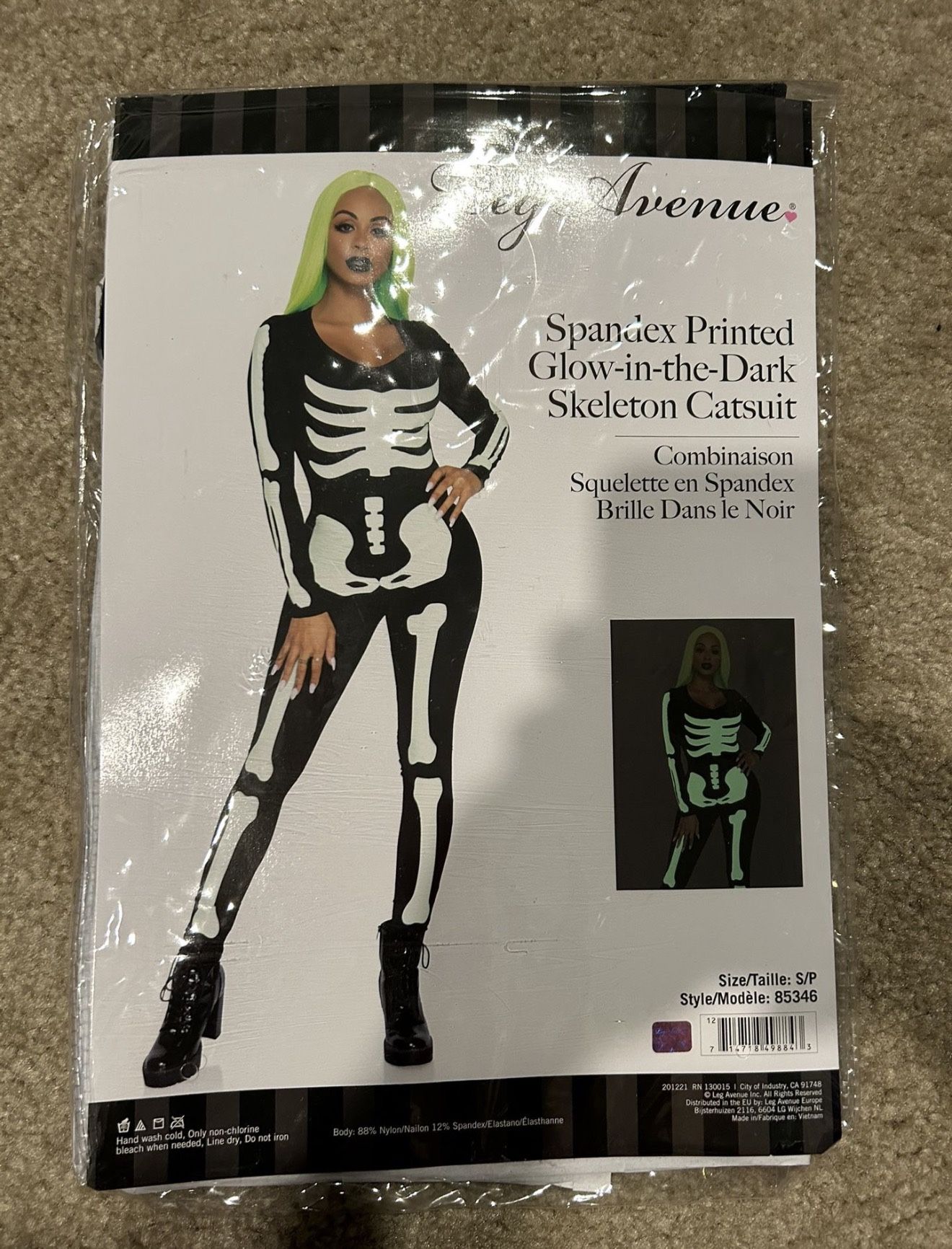 “Halloween”  Brand New Women’s Glow in The Dark Skeleton Bodysuit Halloween Costume (Size = Small)
