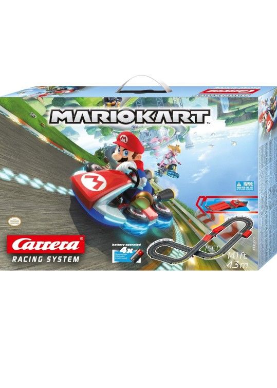 Carrera GO 63503 Official Licensed Mario Kart Battery Operated 1:43 Scale Slot Car Racing Toy Track Set with Jump Ramp Featuring Mario and Luigi for K