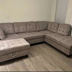 New Brown Sectional Sofa Chenille Couch With Free Large Storage Ottoman New In Packaging 